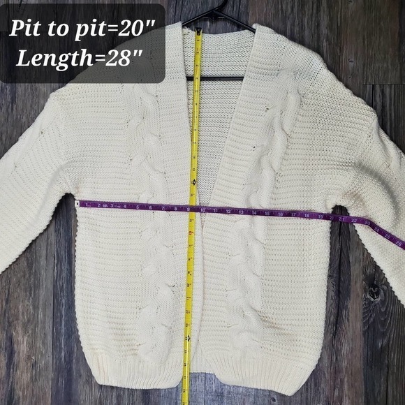 Pinstory Cream Knit Open Front Cardigan Sweater Size Small - Picture 4 of 6